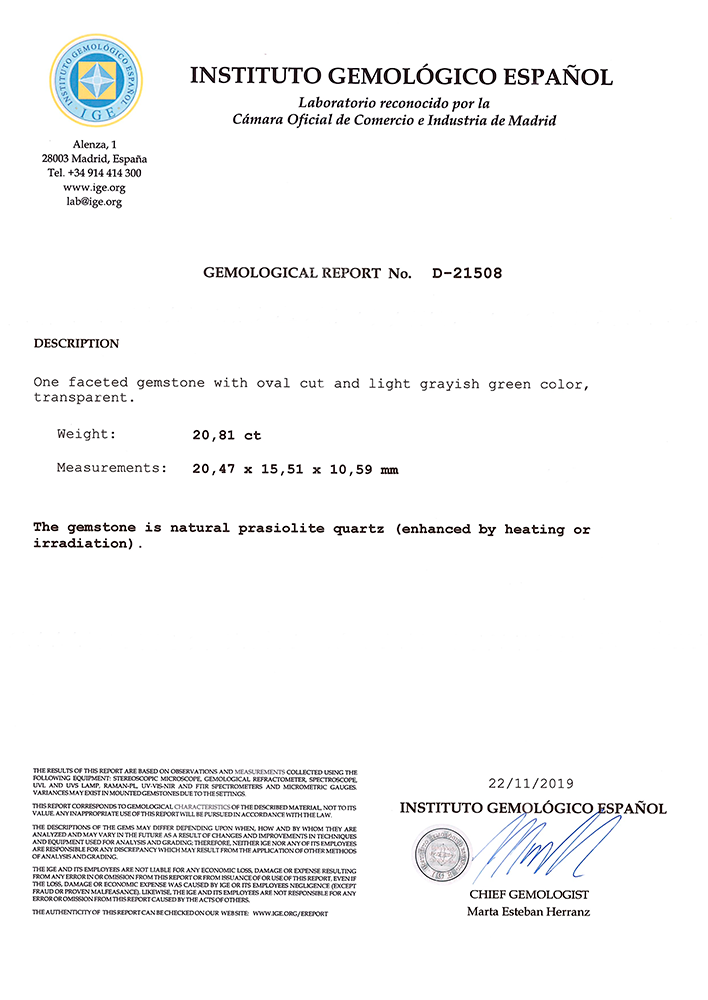 CUARZO PRASIOLITA NATURAL 20,81ct