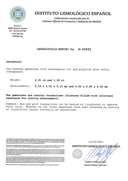 LOTE 2 UD. TURMALINA RUBELITA 2,31ct y 1,39ct