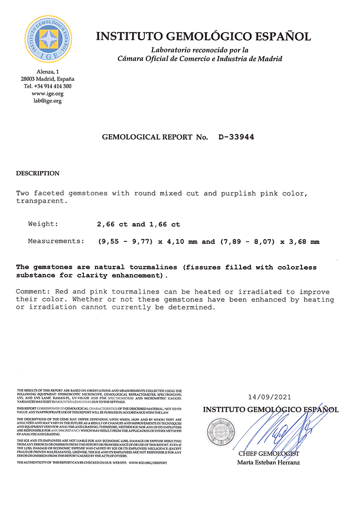 LOTE 2 UD. TURMALINA RUBELITA 2,66ct y 1,66ct